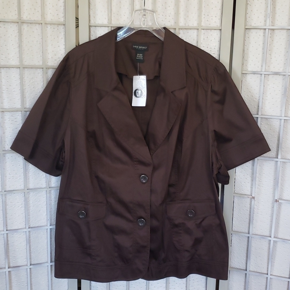 Lane Bryant brown button down short sleeves utility jacket top size 26/28W